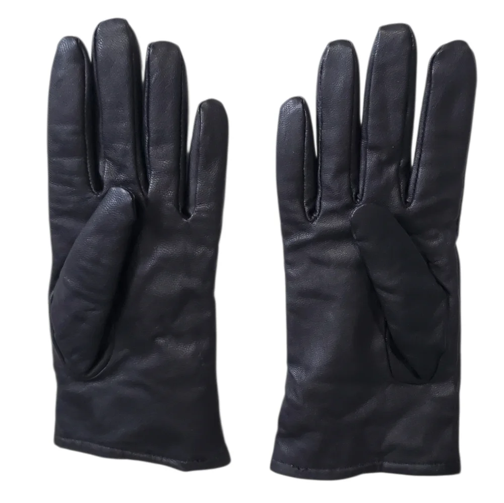 Women's Leather Black Gloves / Black Metallic Scarf